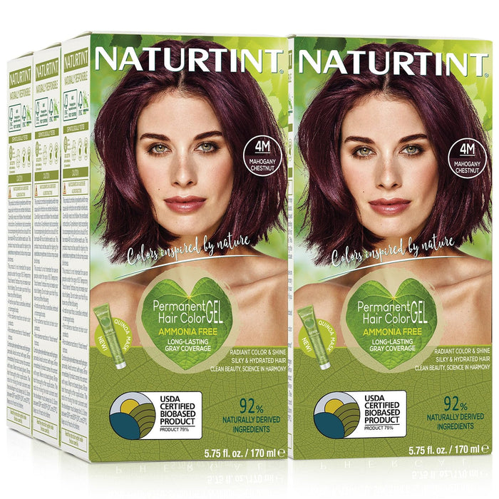 Naturtint Permanent Hair Color 4M Mahogany Chestnut (Pack of 6), Ammonia Free, Vegan, Cruelty Free, up to 100% Gray Coverage, Long Lasting Results