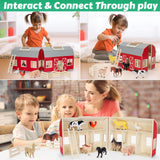 Farm Animals Toys for 3+ Year Old Toddlers Girls Boys, Big Wooden Barn Farm with Figures Animals Toy Pretend Play for Kids, Farm Playset Educational Learning Toys, Ideal Christmas Birthday Gifts