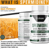 Probase Nutrition Spermidine (10mg of 99% Spermidine 3HCL - Third Party Tested) 120 Capsules - 100x More Potent Than Wheat Germ Extract, Telomere Health and Aging 120-Day Supply - As efficient as NMN