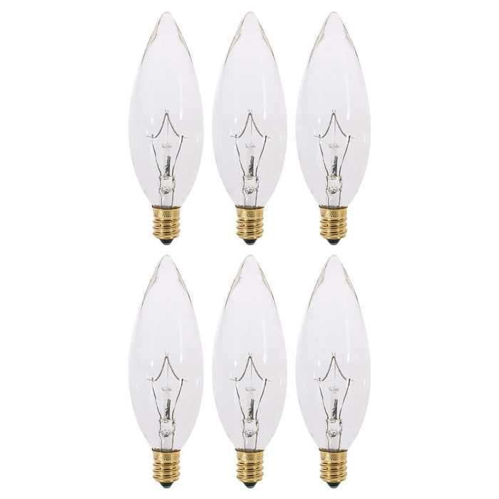 KOR (Pack of 6) Clear European Base (E14) Torpedo Tip 120V Chandelier Bulbs - Straight Tip (25)