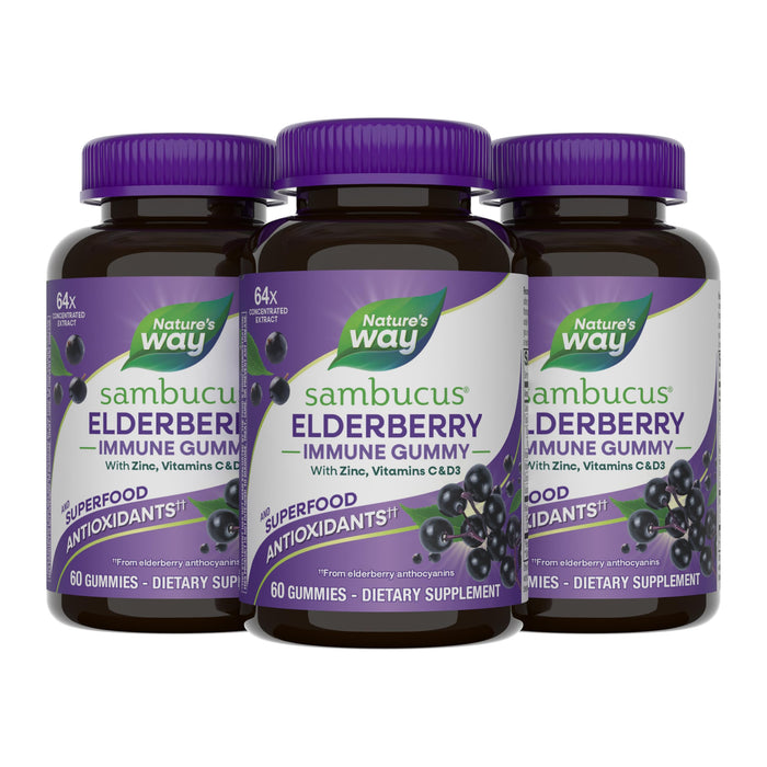 Nature's Way Sambucus Elderberry Gummies, Immune Support Ages 4+, 60 ct x3