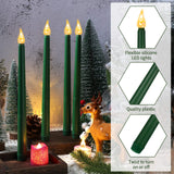 Honoson 4 Pieces Christmas LED Taper Advent Candles Flameless Taper Candles Flickering Candles for Halloween Hanukkah Christmas Advent Rituals Holidays Church, Celebration Home Decor (Green)