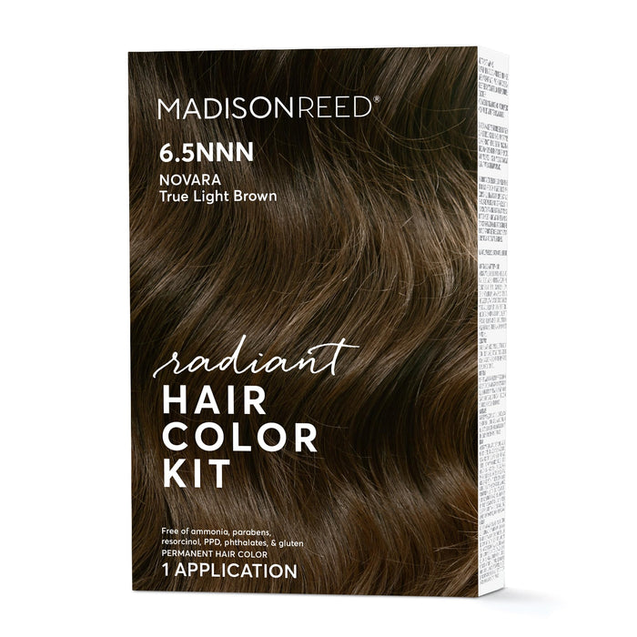 Madison Reed Radiant Hair Color Kit, Light Brown for 100% Gray Coverage of Resistant Gray Hair, Ammonia-Free, 6.5NNN Novara Light Brown, Permanent Hair Dye, Pack of 1