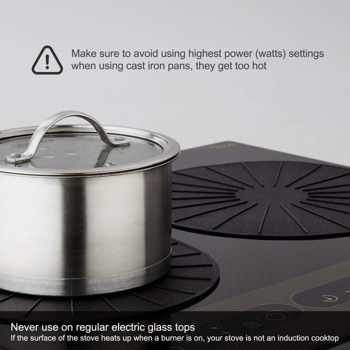 Lazy K Induction Cooktop Mat - Silicone Fiberglass Scratch Protector - for Magnetic Stove - Non Slip Pads to Prevent Pots from Sliding During Cooking_ Black (6.2inches)