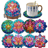 8 Pieces Lotus Diamond Coasters with Holder DIY Cute Lotus Diamond Art Coasters 5d Lotus Diamond Coasters for Beginners Adults for Winter Christmas Holidays Gift