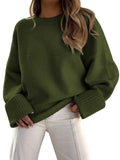 LILLUSORY Women's Green Christmas Oversized Sweaters 2024 Trendy Casual Outfits Knit Chunky Warm Knitted Clothes Army Green