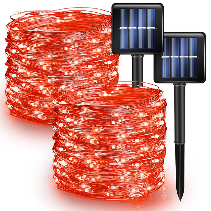 Dazzle Bright 2 Pack Solar String Lights Outdoor, Total 80FT 240LED Solar Powered Waterproof Fairy Lights 8 Modes, Copper Wire Lights for Christmas Patio Party Tree Yard Decoration (Red)