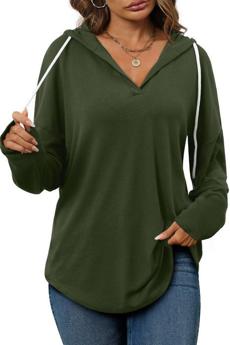 Womens Casual Long Sleeve Sweatshirt V Neck Trendy Pullover Christmas Shirts Comfy Hoodies for Women Fall Tops Army Green XL