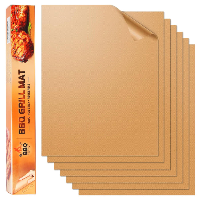 SKYBD Copper Grill Mats for Outdoor Grill（Set of 6), Nonstick & Easy to Clean BBQ Grilling Sheets, Reusable & Heavy Duty Mats Works on Outdoor Gas, Electric, Charcoal Grill