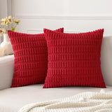 MIULEE Pack of 2 Red Corduroy Decorative Throw Pillow Covers 18x18 Inch Soft Boho Striped Pillow Covers Modern Farmhouse Christmas Home Decor for Sofa Living Room Couch Bed