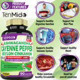 Cayenne Pepper Supplements Capsules 13200mg, 3 Months Supply & Ashwagandha, Ceylon Cinnamon, Grape Seed, Quercetin, Moringa, Ginkgo Biloba - Supports Cardiovascular, Promotes Digestive Health -90 Caps