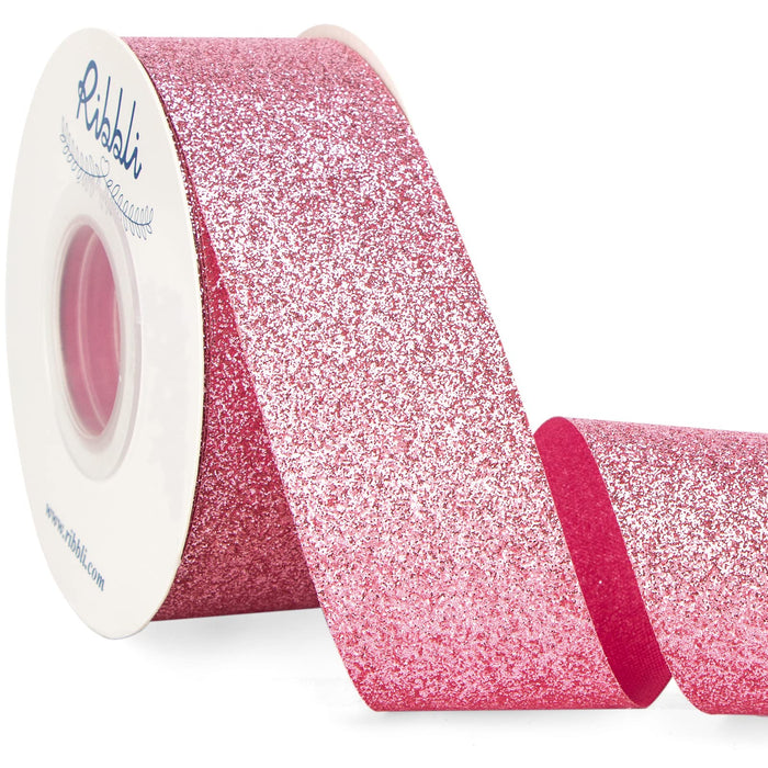 Ribbli Pink Glitter Ribbon,Gift Wrapping Ribbon Pink Cut Edge Christmas Ribbon for Crafts, Chritmas Tree Decoration,Ornaments Decoration,Home Decor, 1-1/2 Inch x 25 Yards
