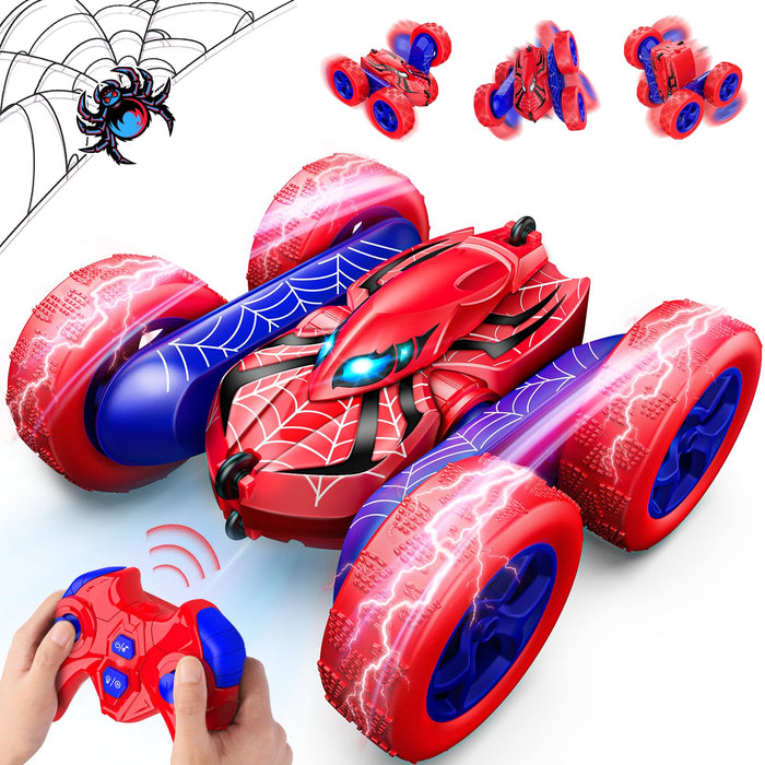 Spider Remote Control Car Double Sided 360° Rotating 4WD RC Cars 2.4GHz Electric Rechargeable Race Stunt Boys Toys Age 4-6 6-8 8-12 Birthday Halloween Christmas Party Gifts Toys for 3-12 Year Old Boys