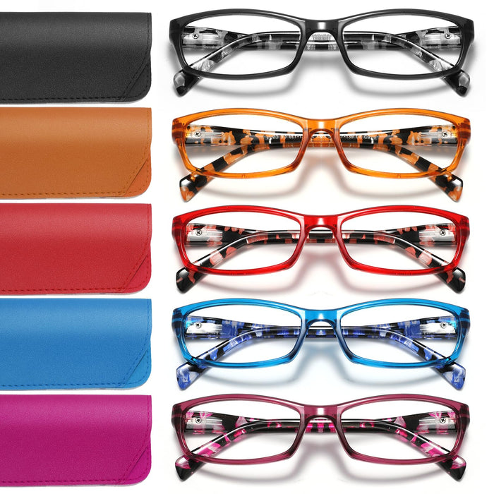 kunchu 5 Pack Reading Glasses for Women - Blue Light Blocking Spring Hinge Computer Readers Anti Glare UV Eyeglasses (MIX2, 2.5)