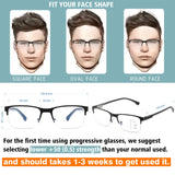 Progressive Reading Glasses Men Bifocal Transition Multifocal Reader No Line Multifocus Blue Light Computer Large Frame Half Rimless Metal Extra Wide Designer Cheater Square Eyeglasses 2 Packs 2.25