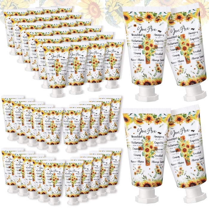 Heigble 50 Pack Christian Hand Cream Gifts for Women Sunflower Hand Cream Bulk Bible Travel Size Hand Lotion Christian Hand Lotion Gifts Bulk for Mom Girls Grandma Holiday Mother's Day