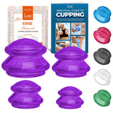 LURE Essentials Edge Cupping Therapy Set - Cupping Kit for Massage Therapy - Silicone Cupping Set - Massage Cups for Cupping Therapy - Cupping for Cellulite Reduction (4 Cups, Purple)