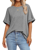 ATHMILE Christmas Tshirts Women Loose Fit Crewneck Short Sleeve Summer Casual Blouse 2024 Y2K Tee Tops Light Gray