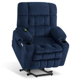 MCombo Small Dual Motor Power Lift Recliner Chair Sofa with Massage and Heat for Elderly People Petite, Infinite Position, USB Ports, Fabric 7893 (Small-Regular, Navy Blue)