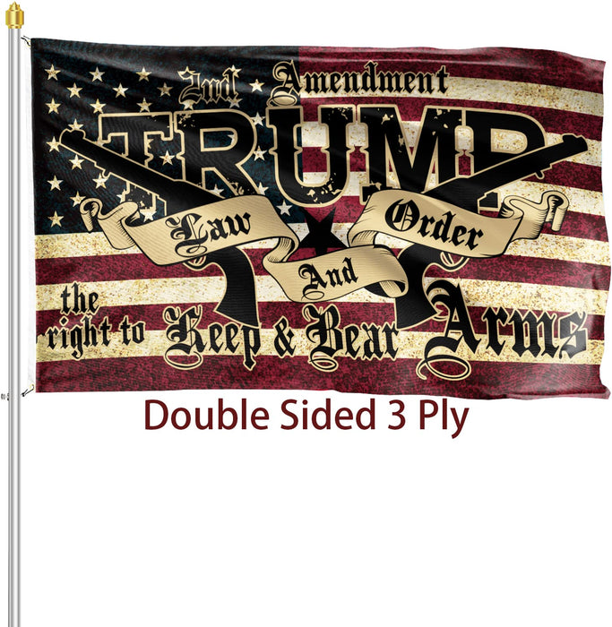 Trump 2024 Flag Double Sided 3x5 Outdoor 2nd Amendment Flag Heavy Duty 3 Ply Polyester Trump Law & Order 2nd Amendment Guns American Flag with Brass Grommets Vibrant Color and UV Fade Resistant