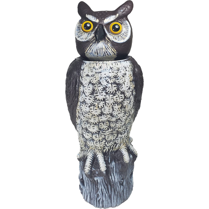 Dalen SOL-R Action Solar Fake Owl Decoy to Scare Birds Away from Gardens, Rooftops, and Patios - Safe and Humane, 18" 360º Rotating Head