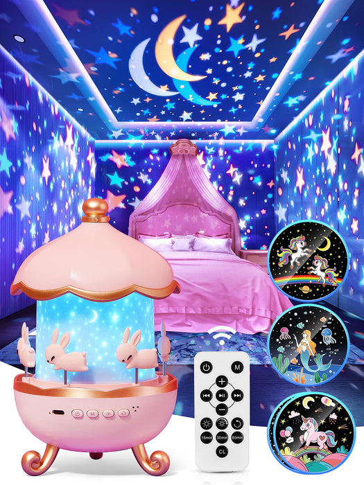 Star Projector for Kids,15 Films Star Lights for Ceiling Projector +10 Sleep Sounds Machine Baby Night Lamp,Remote Timer Cute Pink Lamp Nursery Lamp,Exquisite Christmas Gifts for Kids Baby Girl Gifts