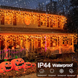 33ft Orange Halloween Lights Outdoor, 400 LED Icicle Lights for Outside Indoor Christmas Lights with Connectable Clear Wire 8 Modes Timer Waterproof for House Party Tree Holiday Yard Decorations