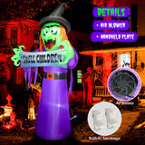 8FT Halloween Inflatable Witch Outdoor Decoration, Lighted Blow Up Yard Decor with Banner I Smell Children, Ghost Built-in Bright LED Light for Home Garden Ground Lawn Patio Outside Holiday Party Prop