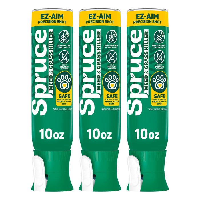 Spruce EZ-AIM Grass and Weed Killer Spray - Precision Shot for Cracks, Edges & Small Spaces - Starts Wilting in 1 Hour, Dead Weeds in 24 Hours (3 Pack, 10 Oz Each)