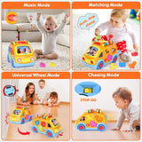 Toy Cars for 1 Year Old Boy Gifts Baby Toys 12-18 Months, Musical Learning Toys for Toddlers 1-3, Educational Baby Bus with Animal Blocks, Christmas Birthday Gift for 1 2 3 4 Year Old Boys Girls Kids