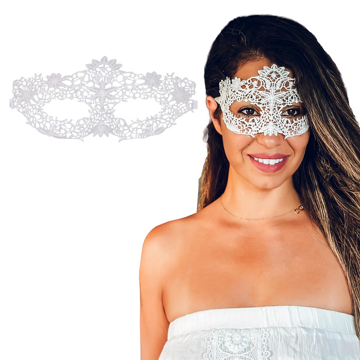 White Masquerade Mask for Women - Lace Masquerade Masks for Masquerade Party, Proms, Photo Shoot, Venetian Party, Mardi Gras, Halloween & Cosplay Flower