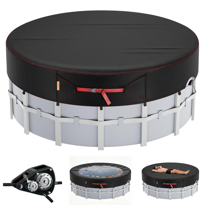 9 Ft Round Pool Cover, Solar Covers for Above Ground Pools, Stock Tank Pool Cover Protector with Accessories, Round Hot Tub Cover Ideal for Waterproof and Dustproof