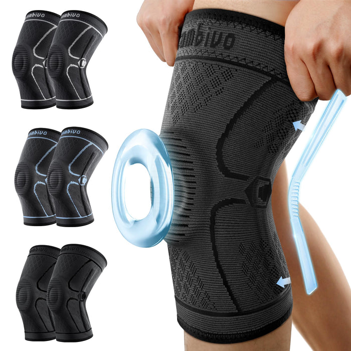CAMBIVO Knee Brace for Men & Women, 2 Pack Knee Compression Sleeve for Knee Pain Relief, Knee Brace with Side Stabilizers & Patella Pad for Meniscus Tear, Gym Running Working Out（Medium, STS-Black）
