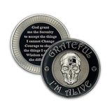 Grateful I'm Alive Sobriety Chip | 3D Sculpted Affirmation AA Coin (Silver)