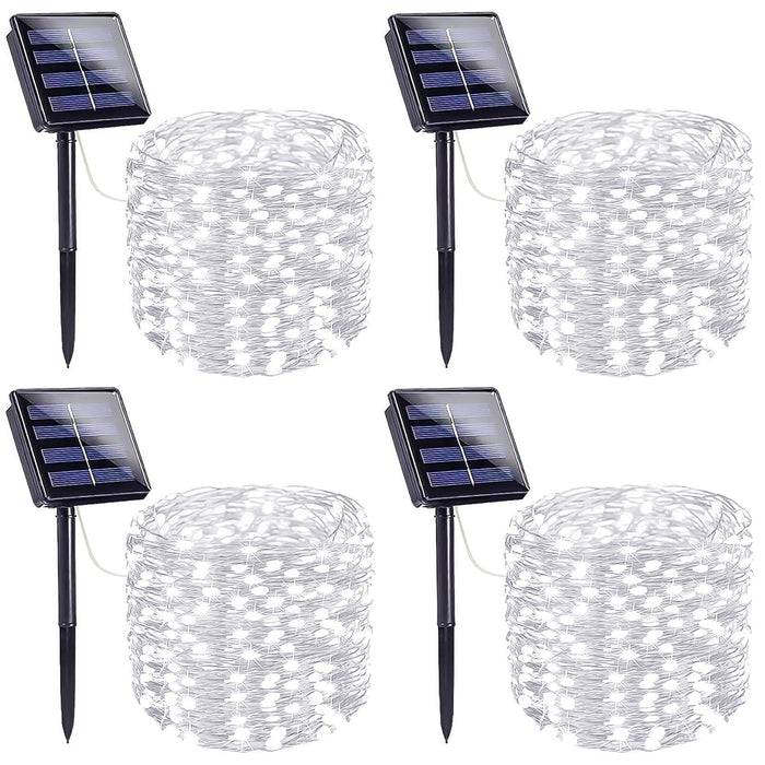 White 4-Pack 160FT 400 LED Solar String Lights, Solar Fairy Lights Outdoor Waterproof with 8 Modes, Solar Christmas Twinkle Lights for Christmas Decorations Tree Wedding Party Garden Patio(Cool White)