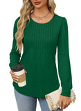 OFEEFAN Womens Tops Fall 2024 Christmas Shirts Long Sleeve Tunic Tops for Women Loose Fit Round Neck Green L