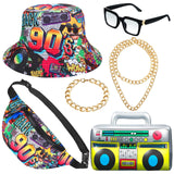 Hicarer 6 Pieces Hip Hop Costumes 80s/90s Outfits Accessories for Women Men Rapper DJ Costume Halloween Cosplay (90s Vintage)