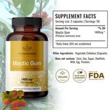 HERBAMAMA Mastic Gum Capsules - 1400 mg, 100 Caps - Pistacia Lentiscus Nutritional Supplement, Digestive Function & Liver Health - Vegan, Non-GMO Formula Resin Dietary Product