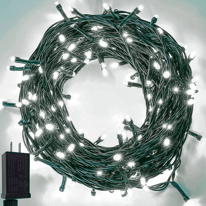 Upgraded 33FT 100 LED Christmas String Lights Outdoor & Indoor, Extendable Waterproof White Lights with Memory Function & Timer & 8 Modes for Christmas Tree Holiday Party Garden Decor (Cool White)