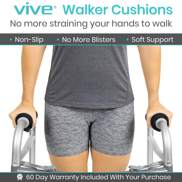 Vive Walker Handle Cushions - Padded Hand Covers - Soft Padding Medical Accessories for Folding Rolling Wheelchair, Rollator Handle, Senior, Elderly Grippers - Foam Crutch Pads Grips - Mobility Aid (Black)