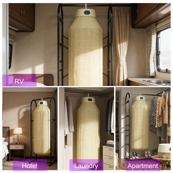 Fieldspark Portable Clothes Dryer, 2-in-1 Hanging & Desktop Drying Machine with Remote, 8H Timer, Foldable Compact Low Noise Fast-Drying Electric Dryer for Travel, Apartment, RV, Dorm, White