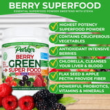 Berry Green Superfood Powder Smoothie Mix with Organic Greens & Organic Fruits, Enzymes, Probiotics, Antioxidants, Vitamins, Minerals - Alkalize & Detox - Non GMO, Vegan & Gluten Free - 240 Grams