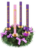 Advent Candles Set of 4 - Premium Printed Gold Letters - Use with Advent Candle Holders, Advent Wreaths and Advent Rings - Dripless Purple & Pink Taper Advent Candle for Christmas Church Decoration