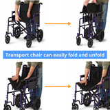 Medline Heavy Duty Transport Chair supports up to 500 lbs., Bariatric Transport Wheelchair, 22" x 18" seat, Blue Frame