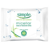 Simple Kind to Skin Cleansing Wipes Micellar 4 Count Gentle and Effective Makeup Remover Free From Color and Dye, Artificial Perfume and Harsh Chemicals 25 Wipes