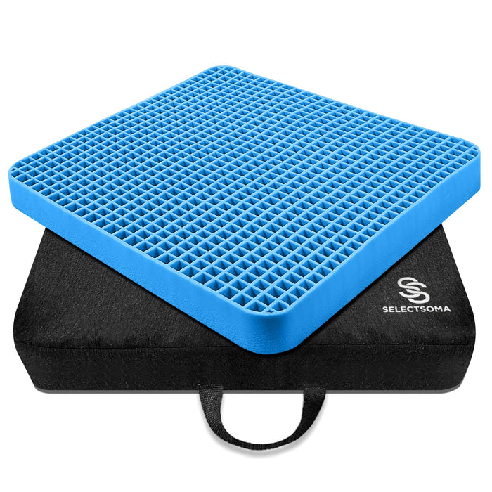 SelectSoma Travel Gel Seat Cushion for Long Sitting - Travel Pad for Car, Truck, Office Chair, Wheelchair - Cooling Gel Cushion for Sciatica, Tailbone, Back Pain, and Pressure Relief