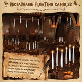 Rechargable Floating Candles with Wand, Magic Hanging Candle Flickering Warm Lights with Remote, Halloween Decorations Flameless Taper LED Candles for Home Window Christmas Wedding Party Decor-8 Pack