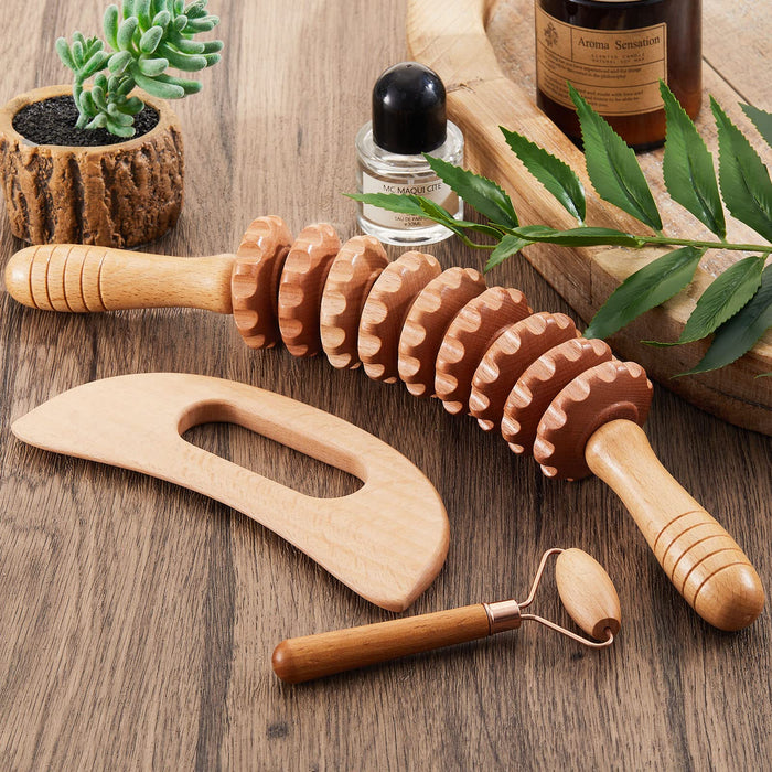 16 Pcs Wood Therapy Massage Tools Set Maderoterapia Kit Therapy Tools for Body Muscle Pain Relief Wooden Body Face Sculpting Tools Wood Roller Massager, Fascia Massage