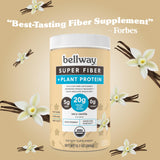 Bellway Super Fiber + Protein Powder, Sugar-Free Organic Psyllium Husk Fiber Supplement Powder with 20g Plant Protein Per Serving, Very Vanilla, 12.7 oz