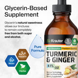 Turmeric and Ginger Supplement Tincture - Turmeric Curcumin Immune Support Drops - Organic Turmeric Supplement with Black Pepper - High Potency Vegan Formula - 4 Fl.Oz.